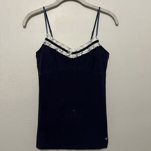 Vintage Y2K Women American Eagle Babydoll Cami Top Size M Lace Trim Fairy Retro